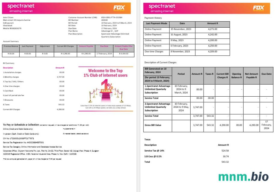 Nigeria Spectranet niesamowity Internet Internet rachunek za media Word i PDF formaty, 3 strony